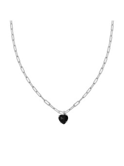 Collana Catena Forzatina allungata con Zircone Nero a forma di Cuore in ARGENTO 925