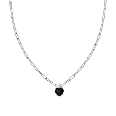 Collana Catena Forzatina allungata con Zircone Nero a forma di Cuore in ARGENTO 925