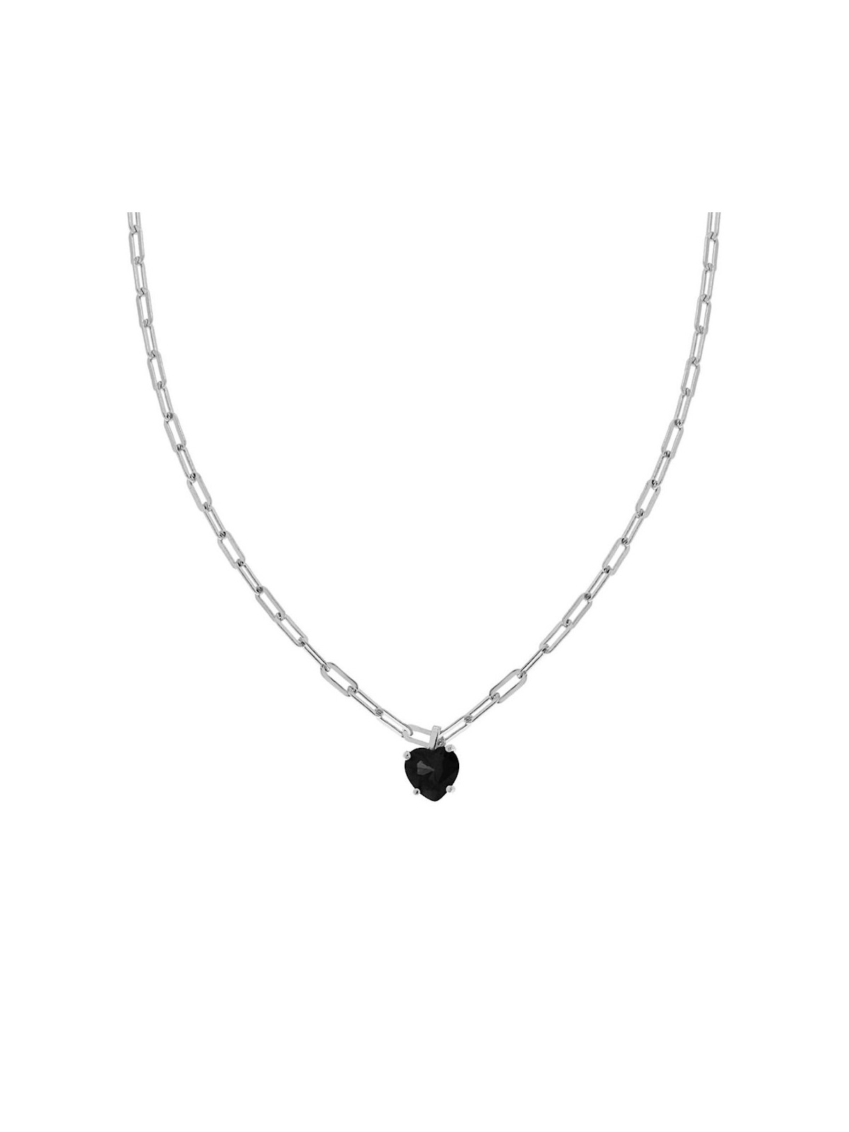 Collana Catena Forzatina allungata con Zircone Nero a forma di Cuore in ARGENTO 925