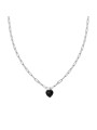 Collana Catena Forzatina allungata con Zircone Nero a forma di Cuore in ARGENTO 925