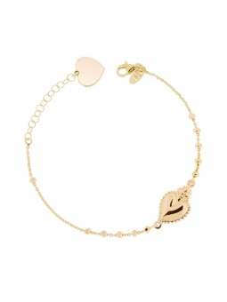 Bracciale Cuore Votivo cm 15+3 con Palline Diamantate mm 2.5 con Cuore Plain in ARGENTO 925 Galvanica Oro