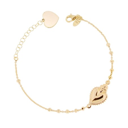 Bracciale Cuore Votivo cm 15+3 con Palline Diamantate mm 2.5 con Cuore Plain in ARGENTO 925 Galvanica Oro