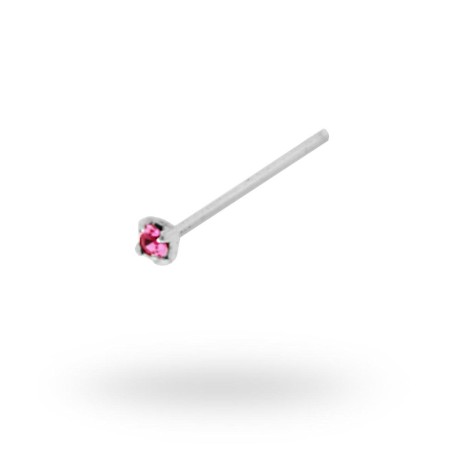 Piercing naso chiodino a griffe con zircone rosa 1.5 mm in argento 925