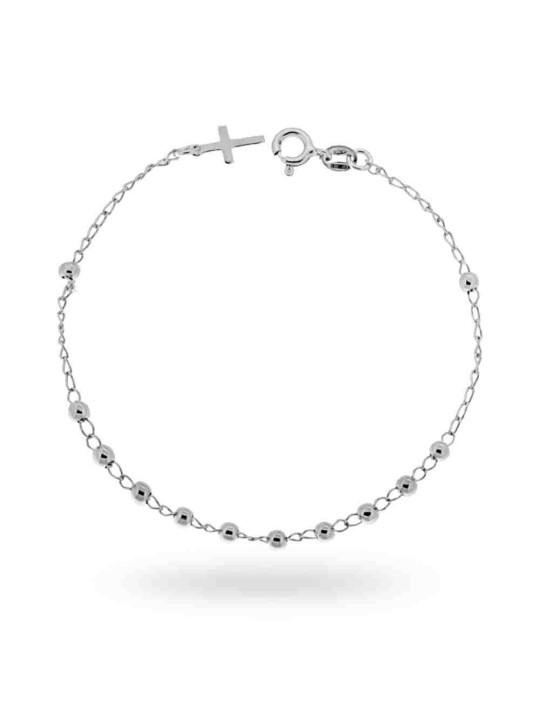 Bracciale Rosario cm 19 con Grani Lisci mm 3 e Croce pendente in ARGENTO 925