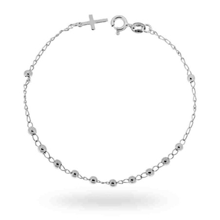 Bracciale Rosario cm 19 con Grani Lisci mm 3 e Croce pendente in ARGENTO 925