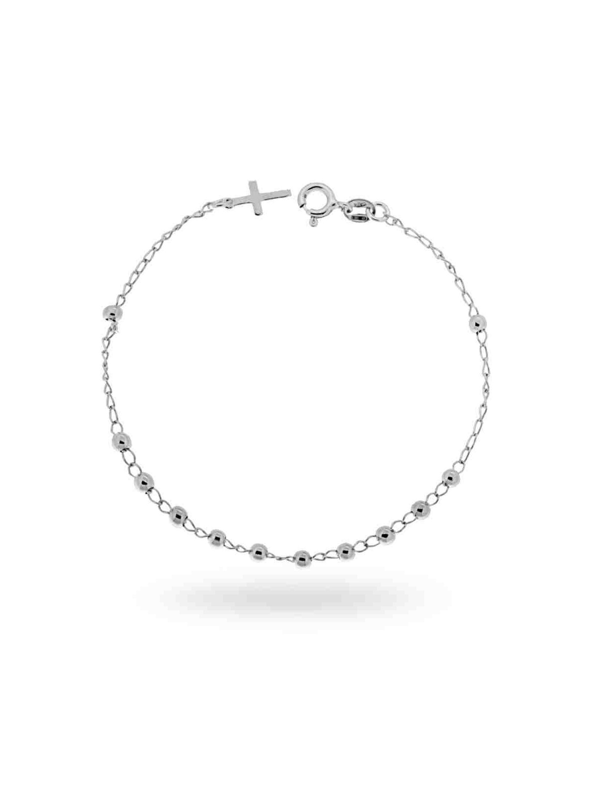 Bracciale Rosario cm 19 con Grani Lisci mm 3 e Croce pendente in ARGENTO 925