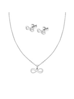 Parure Orecchini e Collana Catena Forzatina Diamantata Infinito in ACCIAIO