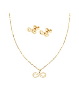 Parure Orecchini e Collana Catena Forzatina Diamantata Infinito in Acciaio Colore Oro