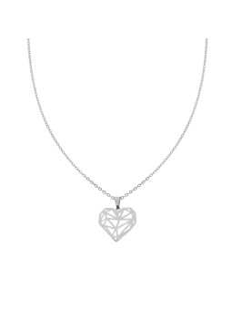 Parure Orecchini e Collana Catena Forzatina Diamantata Cuore Diamante in ACCIAIO