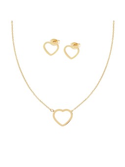 Parure Orecchini e Collana Catena Forzatina Diamantata Cuore in ACCIAIO colore Oro