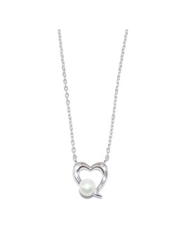 Collana Catena Forzatina Diamantata con Cuore e Perla in ARGENTO 925