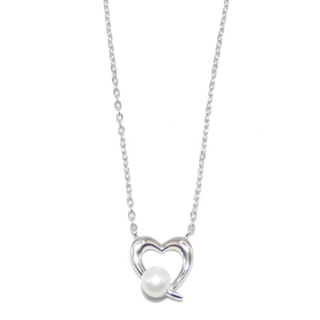 Collana Catena Forzatina Diamantata con Cuore e Perla in ARGENTO 925