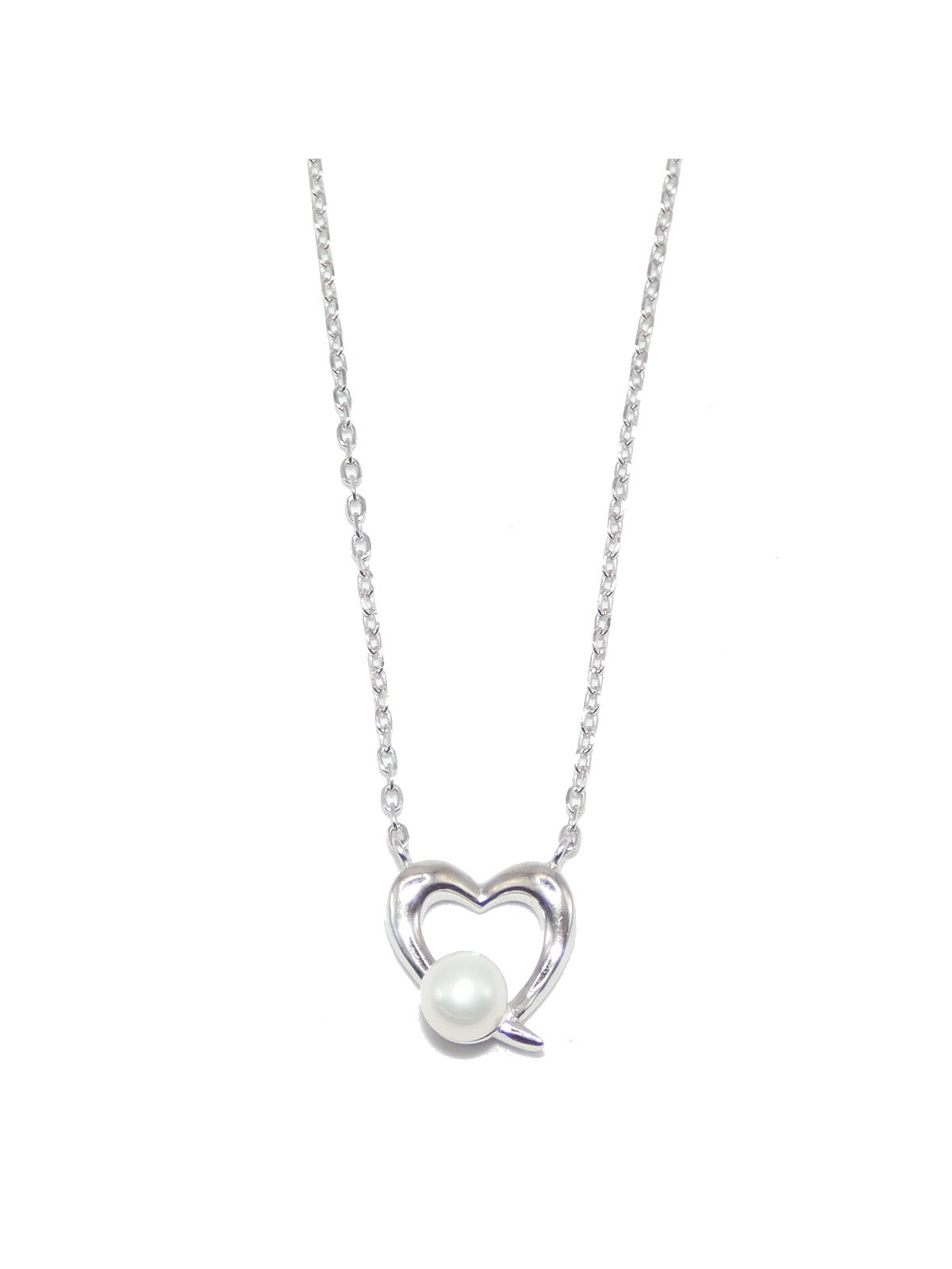 Collana Catena Forzatina Diamantata con Cuore e Perla in ARGENTO 925