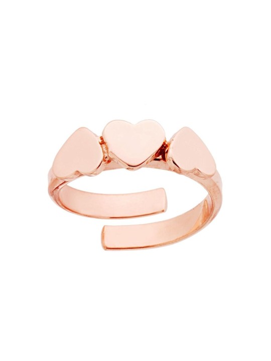 Anello Tre Cuori Plain in Argento 925 Galvanica Rosa