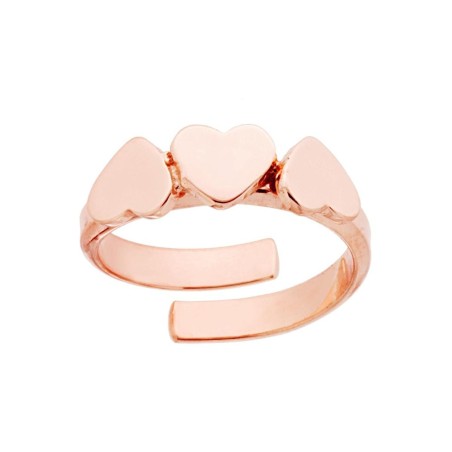 Anello Tre Cuori Plain in Argento 925 Galvanica Rosa