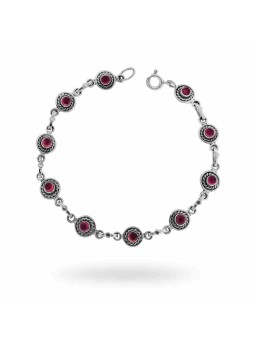 Bracciale Etnico Thailandese con Pietre Granato in ARGENTO 925