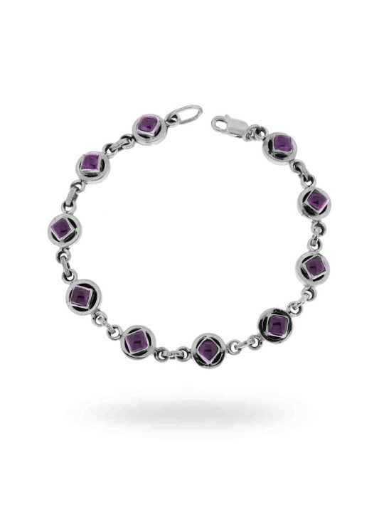 Bracciale Etnico Thailandese con Pietre Ametista in ARGENTO 925