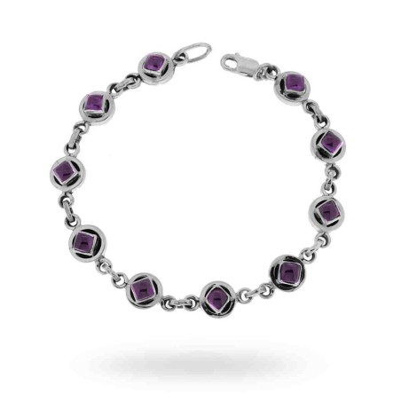 Bracciale Etnico Thailandese con Pietre Ametista in ARGENTO 925