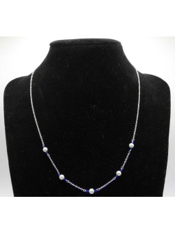 Collana Catena Rolo Diamantata con Perle e Crystal Blu in ARGENTO 925