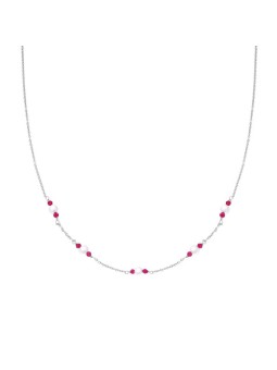 Collana Catena Rolo Diamantata con Perle e Crystal Rosso Rubino in ARGENTO 925