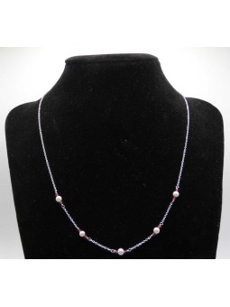 Collana Catena Rolo Diamantata con Perle e Crystal Rosso Rubino in ARGENTO 925