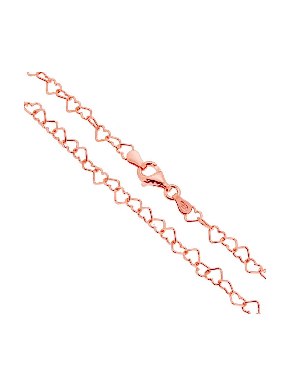 Catena Cuori sezione mm 4.5 lunghezza cm 40 in ARGENTO 925 Galvanica Rosa