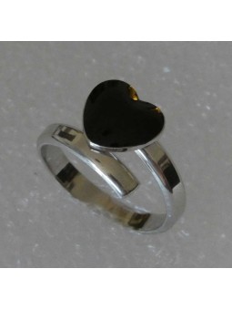 Anello Aperto Cuore Smalto Nero in ARGENTO 925 Galvanica Rodio