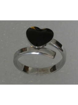 Anello Aperto Cuore Smalto Nero in ARGENTO 925 Galvanica Rodio