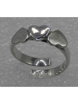 Anello tre Cuori plain in ARGENTO 925 Galvanica Rodio