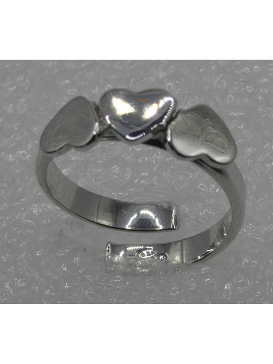 Anello tre Cuori plain in ARGENTO 925 Galvanica Rodio