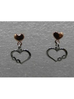 Orecchini Cuori pendenti e Infinito in ARGENTO 925 Galvanica Rodio e Rosa