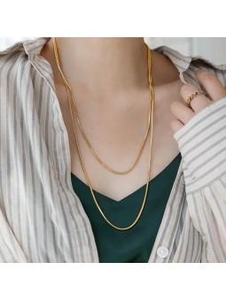 Collana a strati catena maglia serpente in acciaio placcato oro 18k
