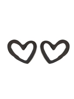 Orecchini a bottone in acciaio a forma di cuore colore nero