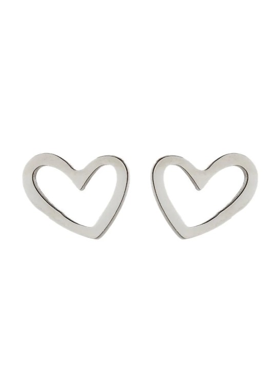 Orecchini a bottone in acciaio a forma di cuore colore argento
