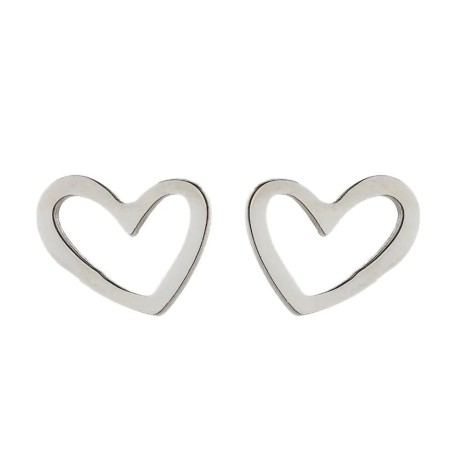Orecchini a bottone in acciaio a forma di cuore colore argento