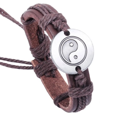 Bracciale unisex in stile etnico con placcatura in lega e tao inciso
