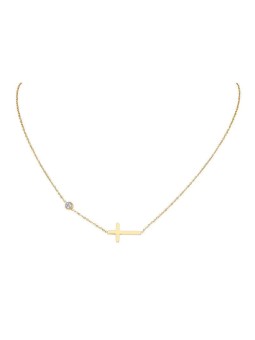 Collana in acciaio placcato al titanio con croce e zircone