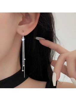 Orecchini pendenti eleganti per donna in rame con nappa e stella