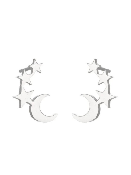 Orecchini a bottone in acciaio a forma di stella e luna