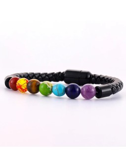 Bracciale stile retrò hip-hop in pelle con palline colorate