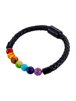 Bracciale stile retrò hip-hop in pelle con palline colorate