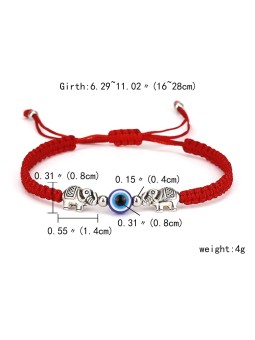 Bracciale regolabile in corda intrecciata con occhio di Allah ed elefante