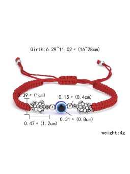 Bracciale regolabile in corda intrecciata con occhio di Allah e tartarughe