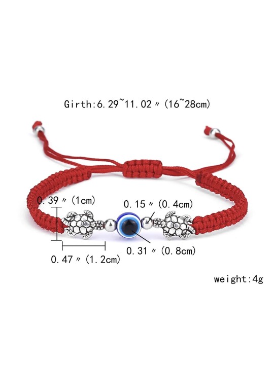 Bracciale regolabile in corda intrecciata con occhio di Allah e tartarughe