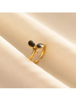 Anello aperto in acciaio con ovali di smalto lucido stile geometrico