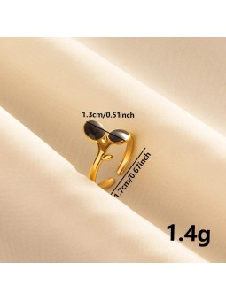 Anello aperto in acciaio con ovali di smalto lucido stile geometrico