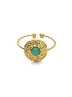 Anello aperto in acciaio con pietra naturale e placcato in oro