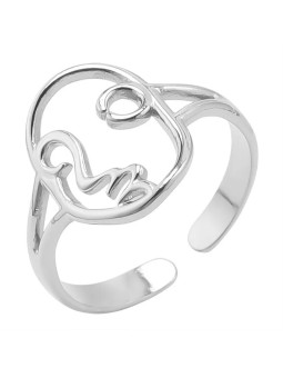 Anello aperto in acciaio placcato con volto di donna stile semplice