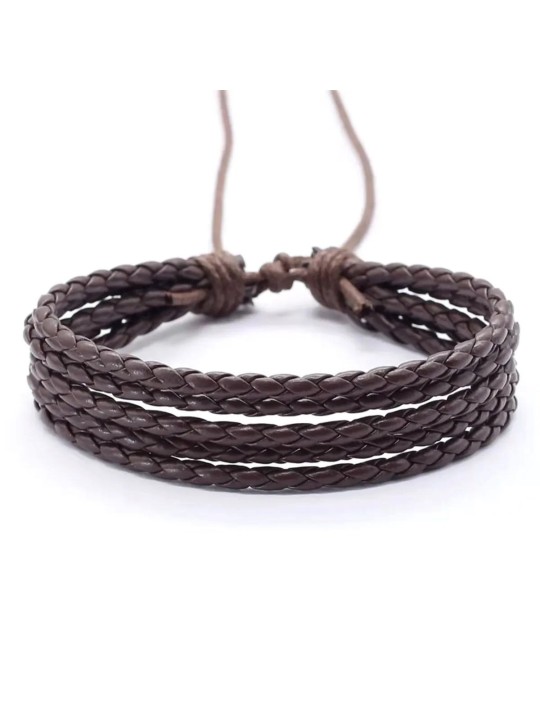 Bracciale casual hip-hop da uomo in pelle sintetica tinta unita twist