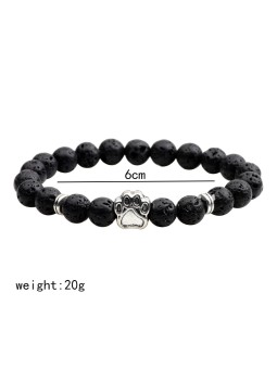 Bracciale Unisex con Perline in Pietra Naturale e Inserto Zampa di Cane